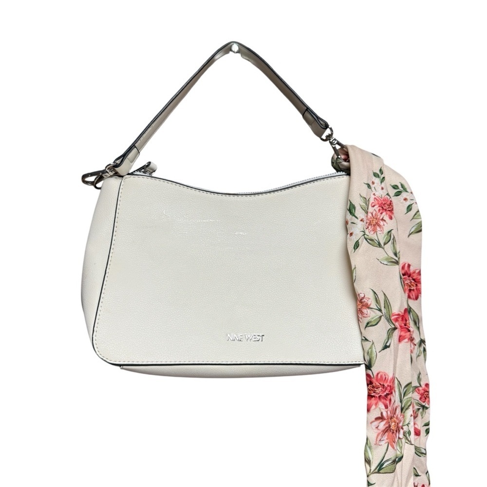 Nine West Cream Handbag with Floral Scarf short drop a few scuffs